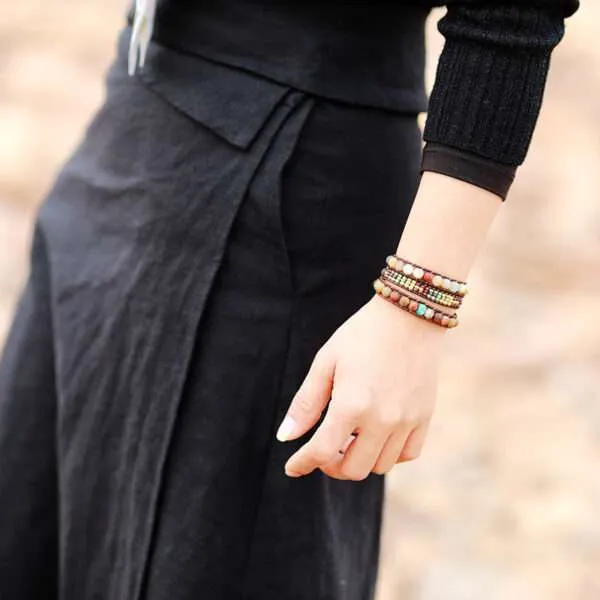 Pulsera de los pueblos nativos americanos con jaspe y cuero
