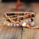 Pulsera de los pueblos nativos americanos con jaspe y cuero