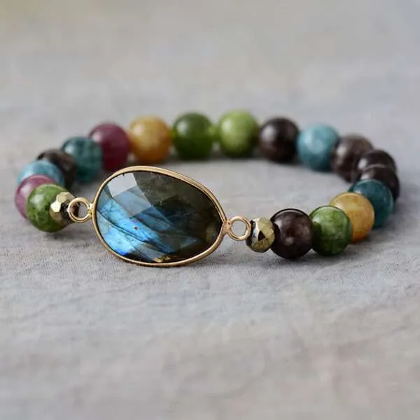 Pulsera de la sed de conocimiento con cuentas de jade y piedra labradorita