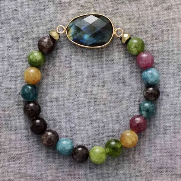 Pulsera de la sed de conocimiento con cuentas de jade y piedra labradorita