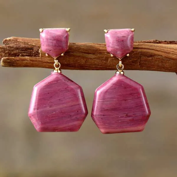 Pendientes alineación del alma con su vibración con rodonita o cuarzo rosa