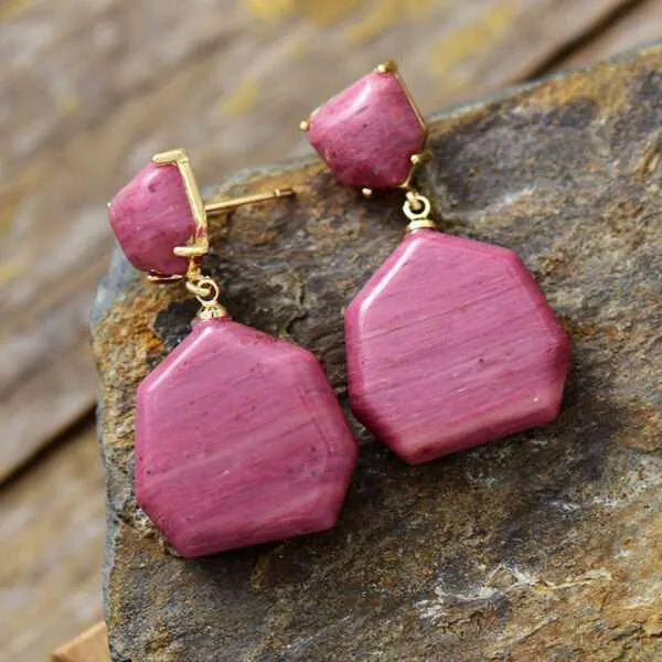 Pendientes alineación del alma con su vibración con rodonita o cuarzo rosa