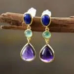 Pendientes bohemios chapados en oro con mezcla de piedras naturales