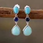 Pendientes bohemios chapados en oro con mezcla de piedras naturales