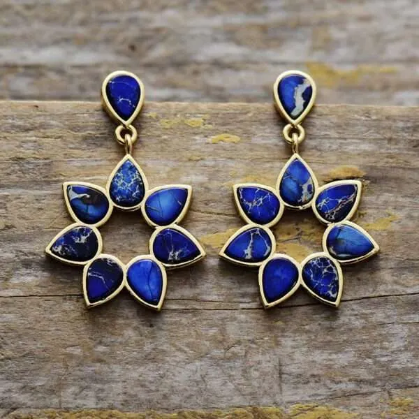 Pendientes bohemios optimistas de colores y piedras naturales de jaspe