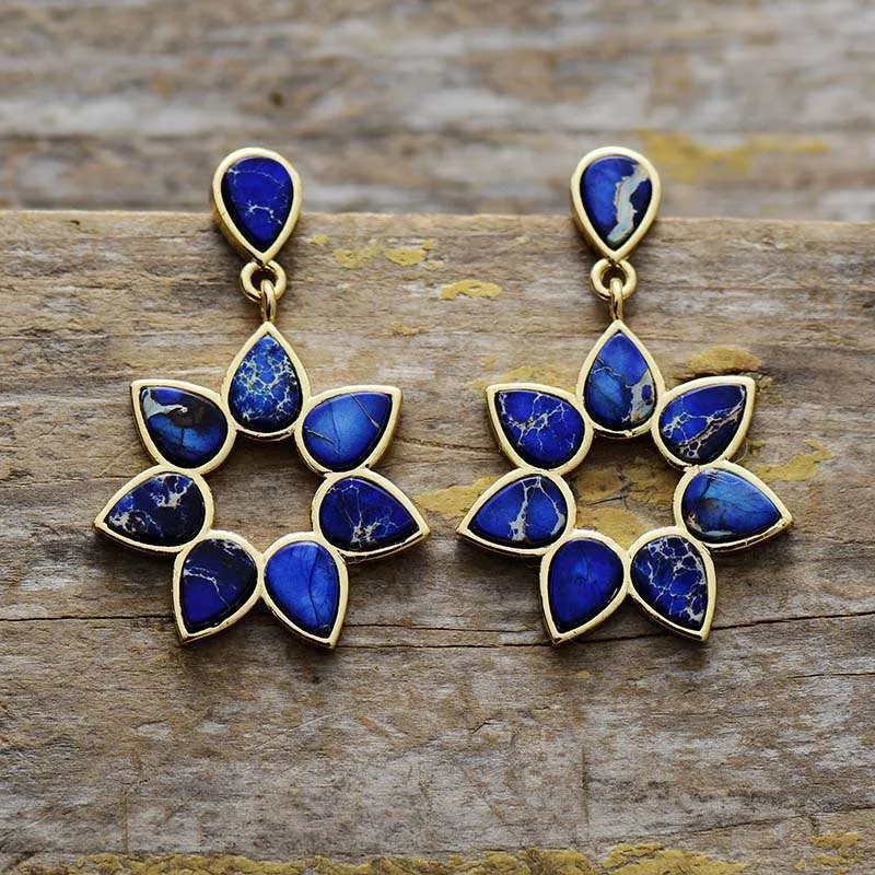 Pendientes bohemios optimistas de colores y piedras naturales de jaspe Pendientes bohemios optimistas de colores y piedras naturales de jaspe