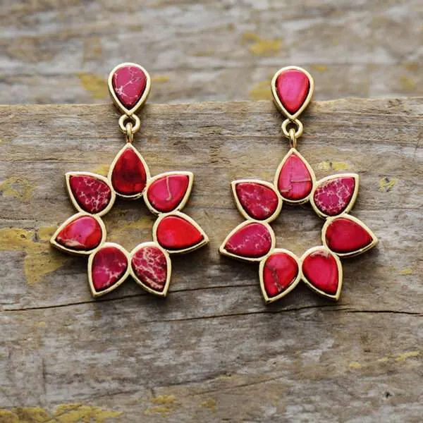 Pendientes bohemios optimistas de colores y piedras naturales de jaspe
