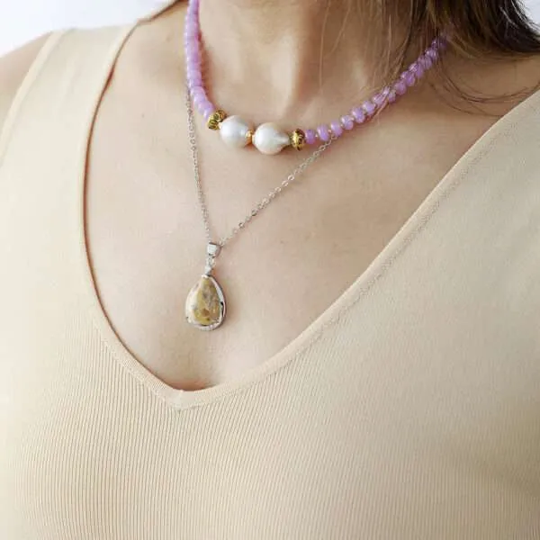 Collar del alma marinera con perlas de agua dulce y piedras naturales