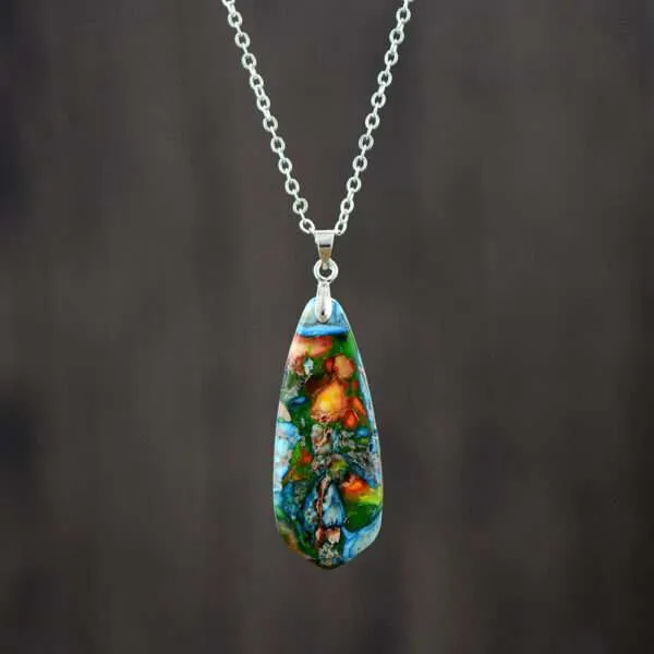 Collar de los paisajes naturales chapado en oro con piedras de jaspe