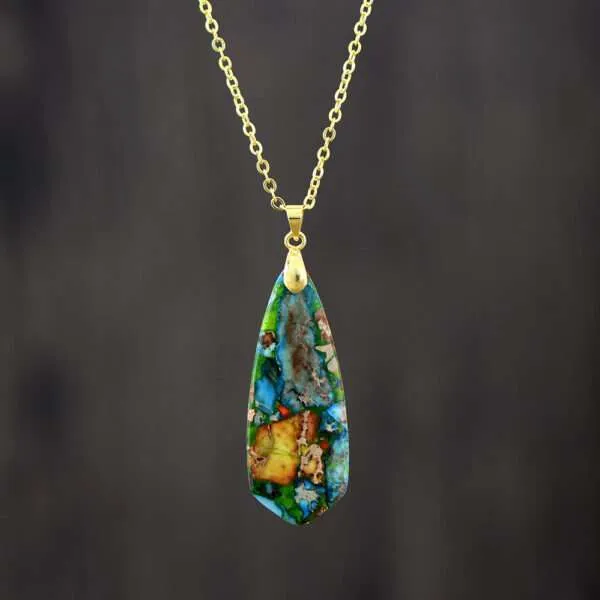 Collar de los paisajes naturales chapado en oro con piedras de jaspe