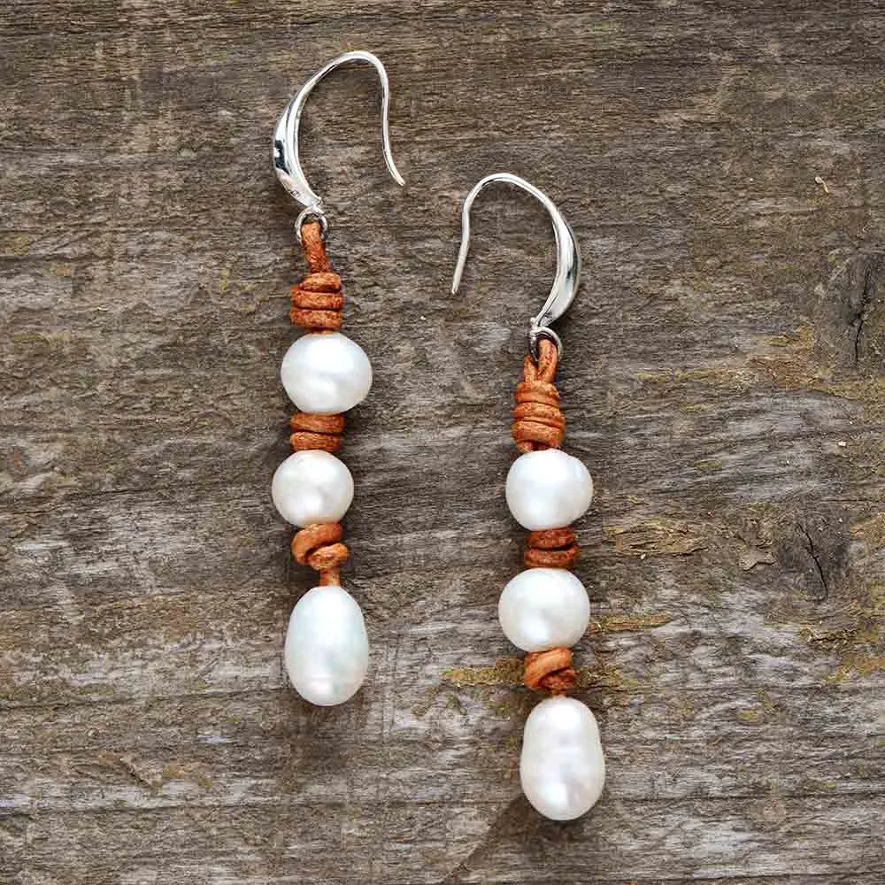 Pendientes playeros del amor hacia los demás con perlas de agua dulce Pendientes playeros del amor hacia los demás con perlas de agua dulce