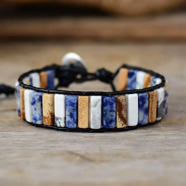 Pulsera bohemia de la mente clara con lapislázuli o sodalita y jaspe