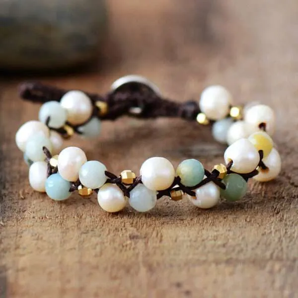 Pulsera playera de la homeostasis con perlas de agua dulce
