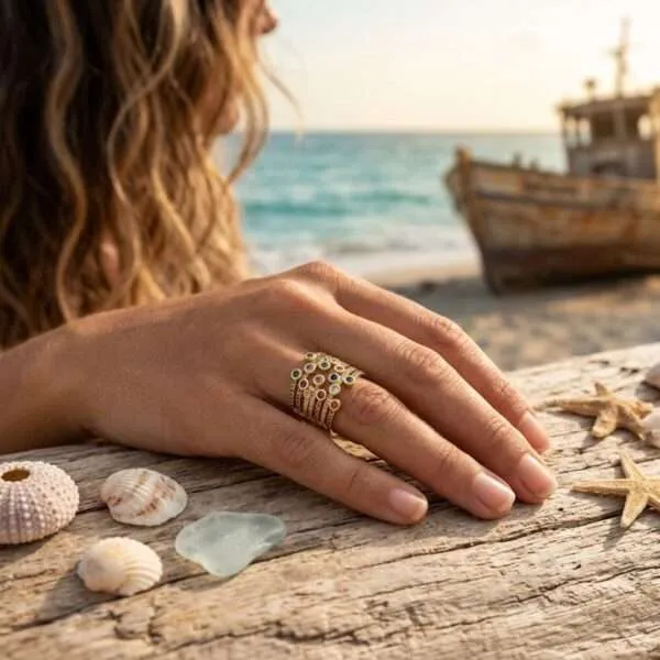 Anillo original de las estrellas fugaces y los sueños cumplidos con circonita