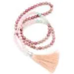 Collar Japa Mala 108 cuentas con amazonita, rodonita, cuarzo rosa y cuarzo cristal