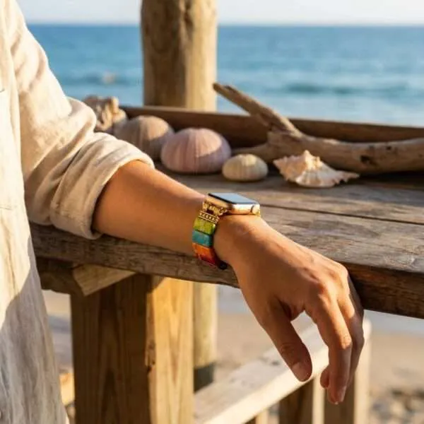Correa Apple Watch elástica de los 7 Chakras con piedras naturales