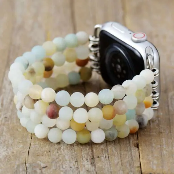 Correa Apple Watch elástica con amazonita, cuarzo rosa, malaquita o jaspe