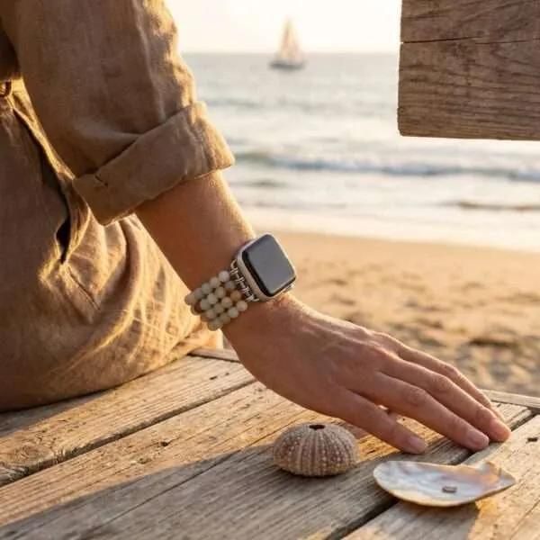Correa Apple Watch elástica con amazonita, cuarzo rosa, malaquita o picture jaspe