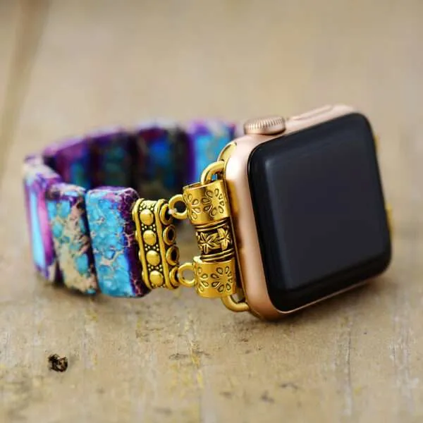 Correa Apple Watch elástica bohemia con piedras de jaspe de colores