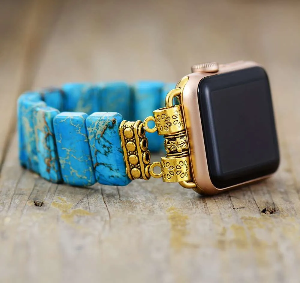 Correa Apple Watch elástica bohemia con piedras de jaspe de colores