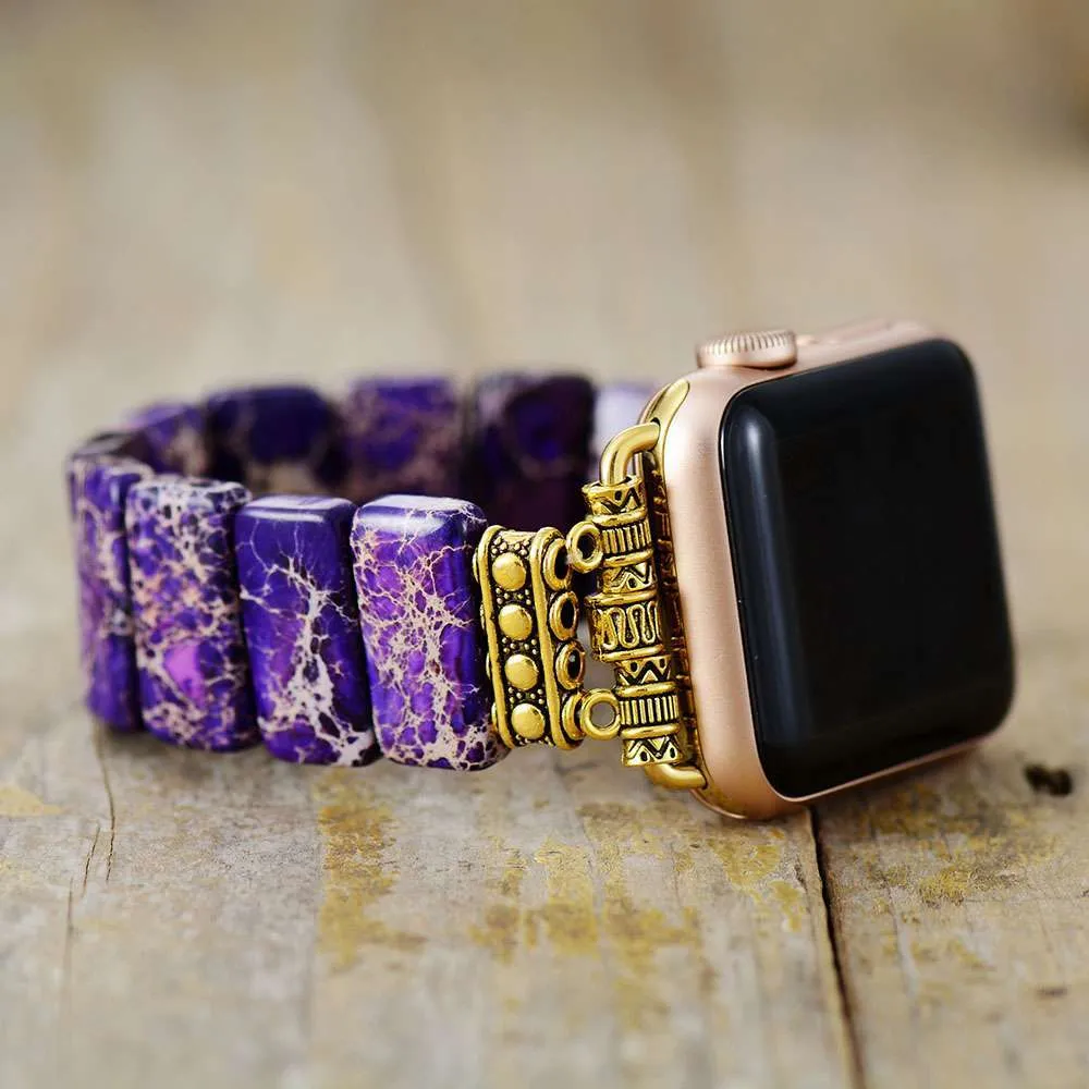 Correa Apple Watch elástica bohemia con piedras de jaspe de colores