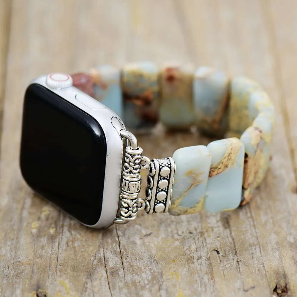 Correa Apple Watch elástica bohemia con piedras de jaspe de colores