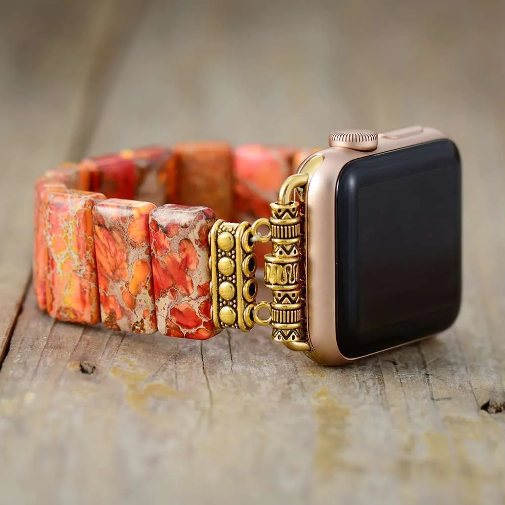 Correa Apple Watch elástica bohemia con piedras de jaspe de colores