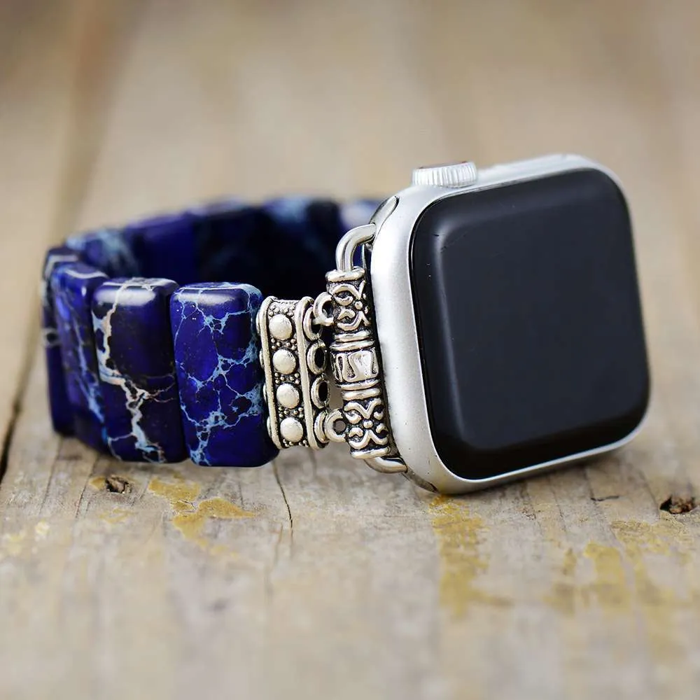 Correa Apple Watch elástica bohemia con piedras de jaspe de colores