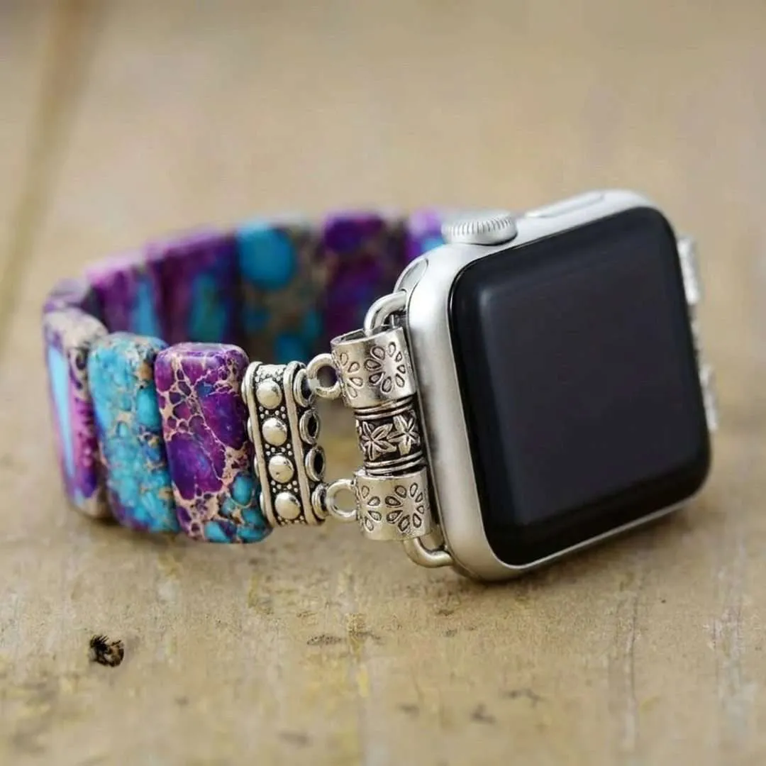Correa Apple Watch elástica bohemia con piedras de jaspe de colores