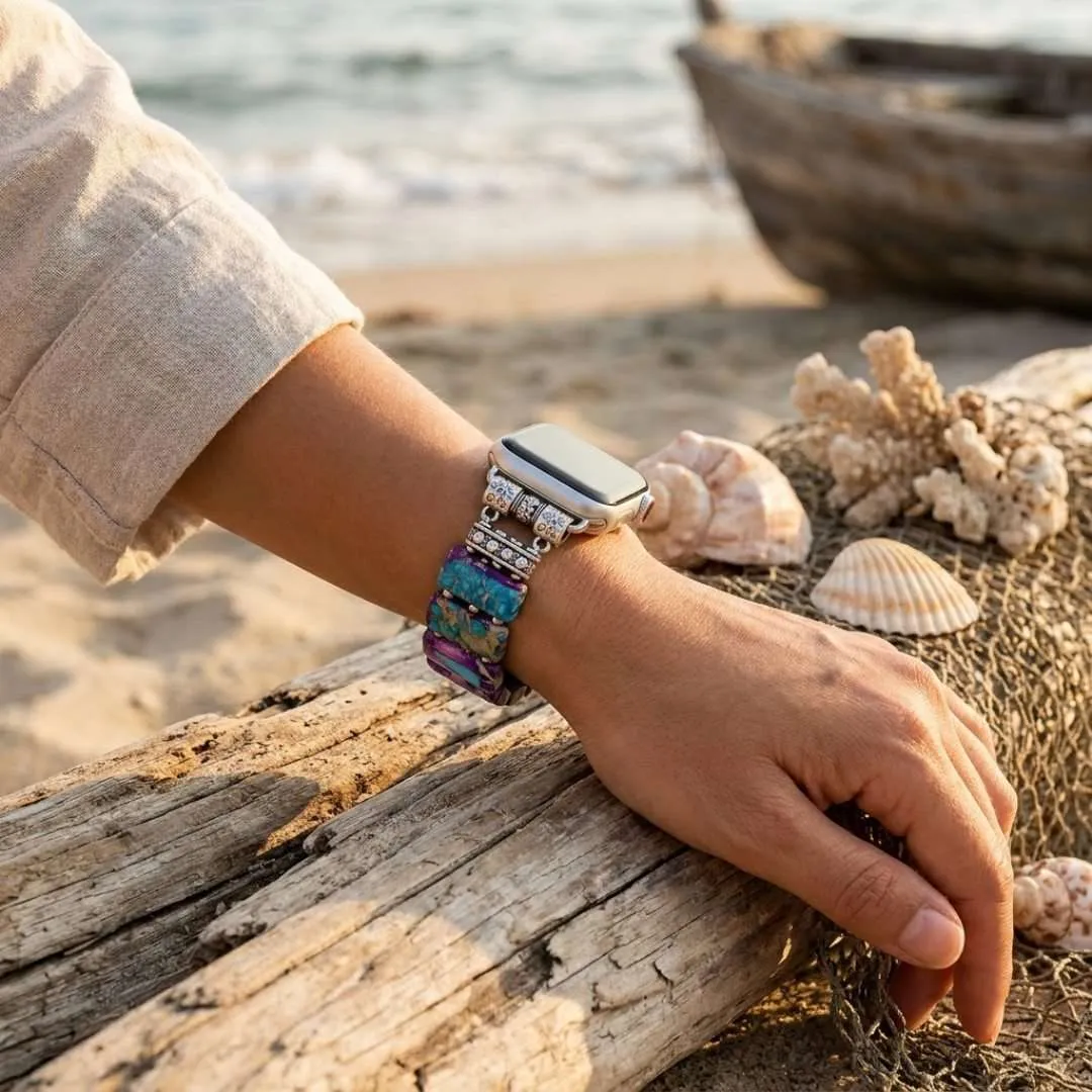 Correa Apple Watch elástica bohemia con piedras de jaspe de colores