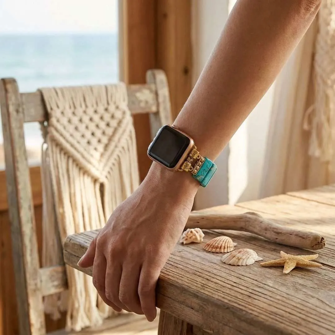 Correa Apple Watch elástica bohemia con piedras de jaspe de colores