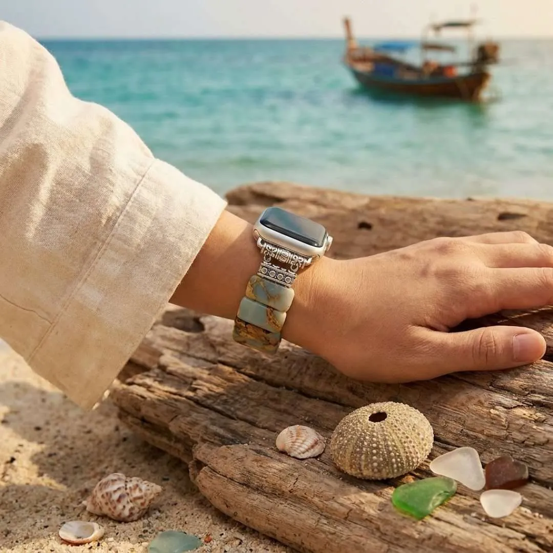 Correa Apple Watch elástica bohemia con piedras de jaspe de colores