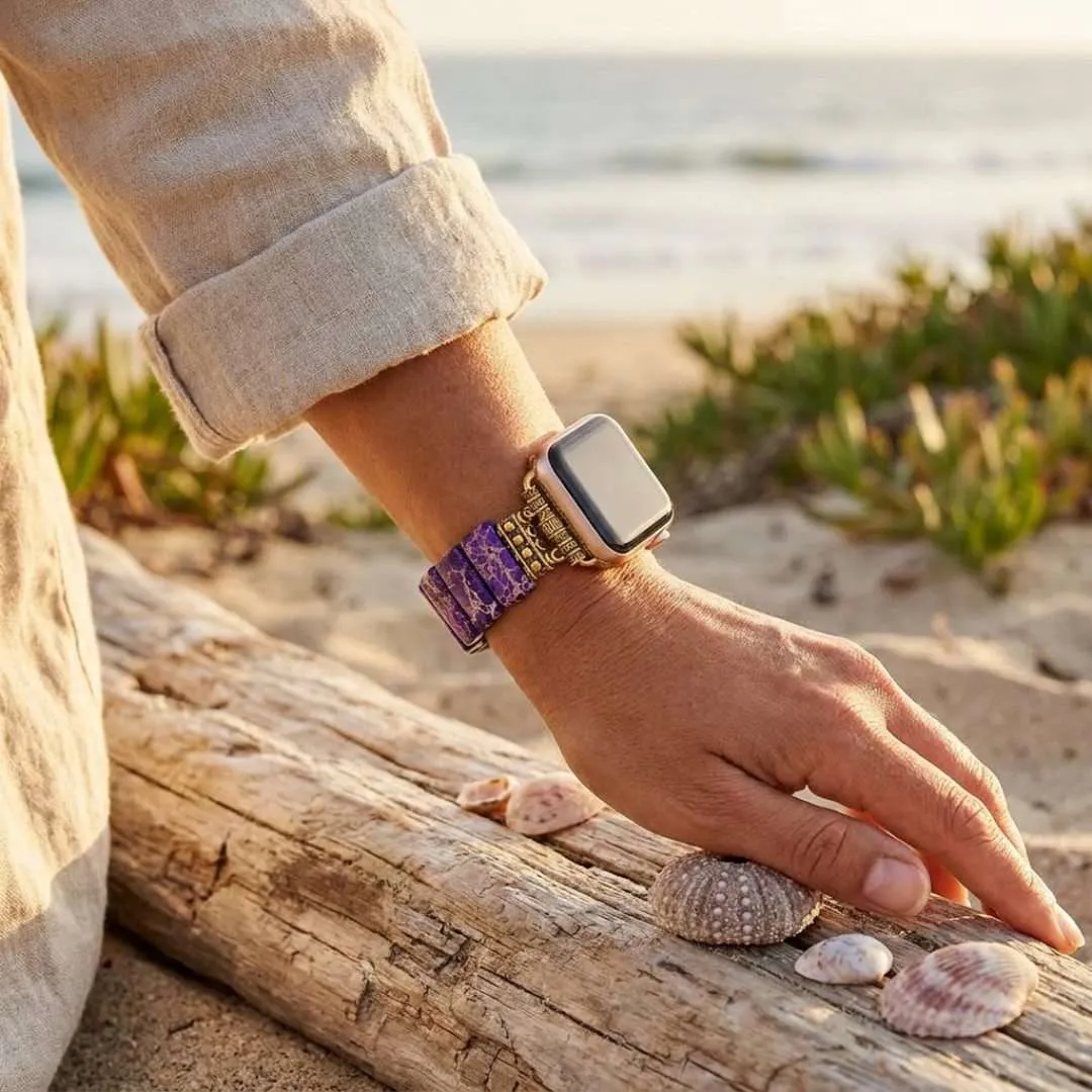 Correa Apple Watch elástica bohemia con piedras de jaspe de colores