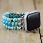 Correa Apple Watch elástica estilo hippie con cuentas de turquesa y jaspe