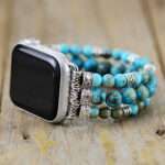 Correa Apple Watch elástica estilo hippie con cuentas de turquesa y jaspe