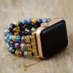 Correa Apple Watch elástica con símbolo OM y piedras de jaspe