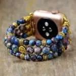 Correa Apple Watch elástica con símbolo OM y piedras de jaspe