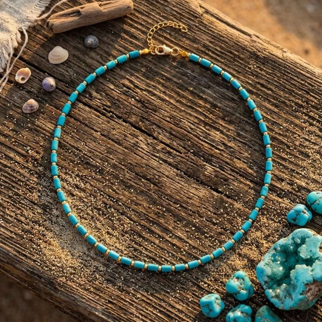 Gargantilla de la Paciencia con piedras de Turquesa o Howlita Gargantilla de la Paciencia con piedras de Turquesa o Howlita