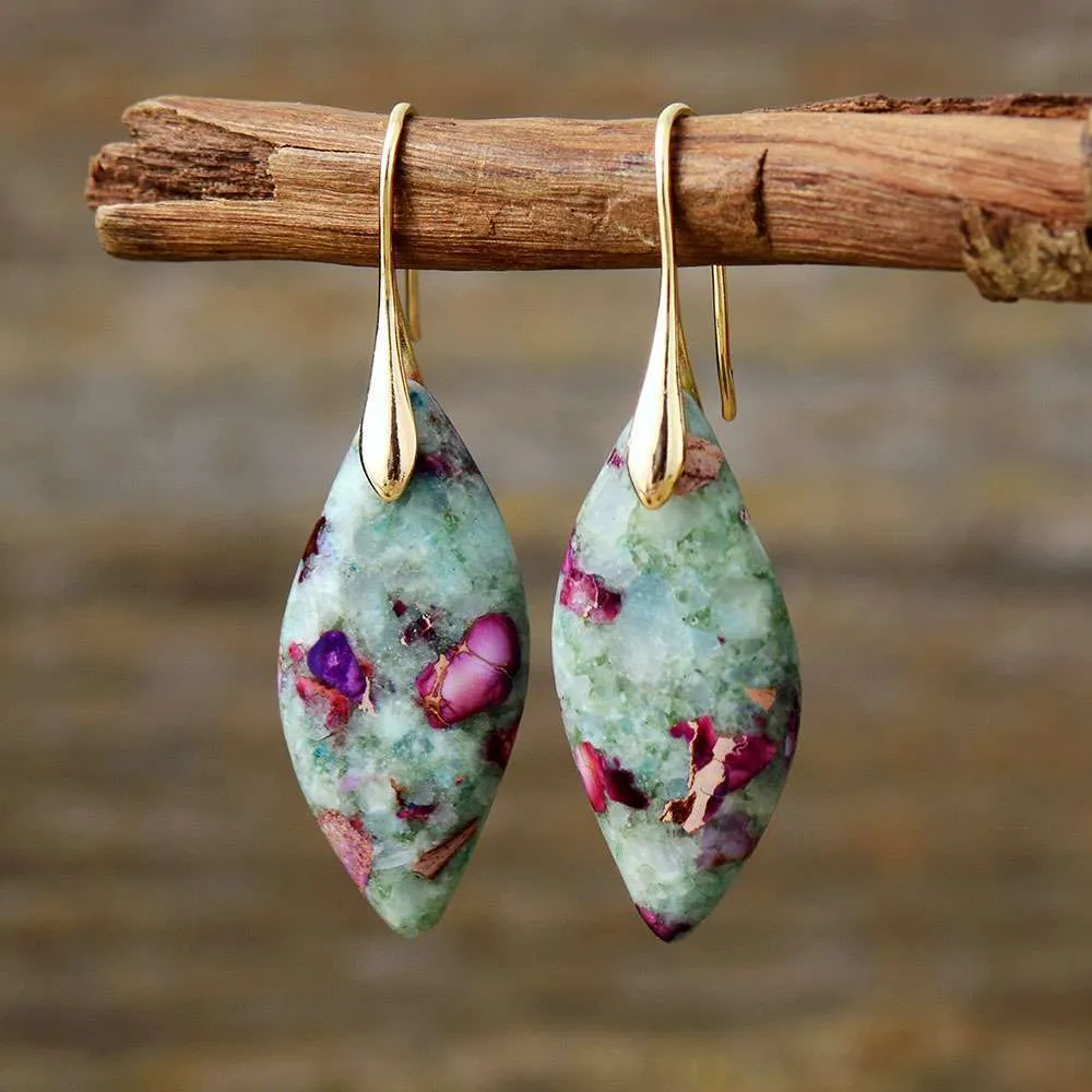 Pendientes bohemios de la nieve que no se deshace con piedras de jaspe Pendientes bohemios de la nieve que no se deshace con piedras de jaspe