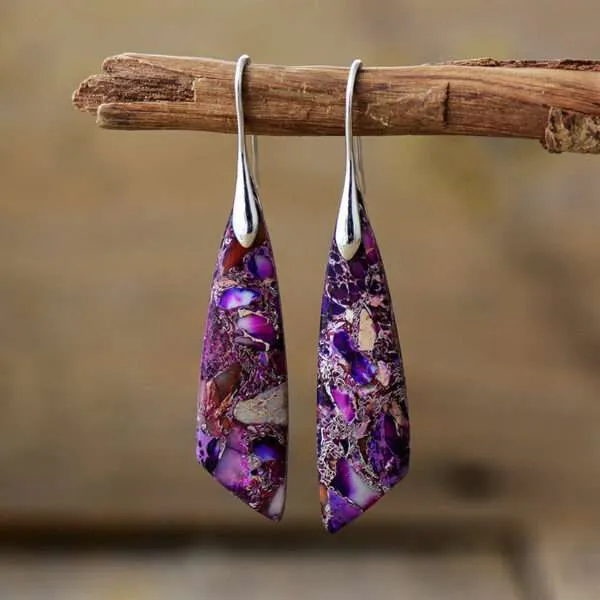 Pendientes boho del feliz enraizamiento con piedras de jaspe