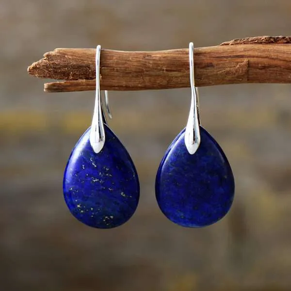 Pendientes boho de las tres piedras oscuritas con apatita, amatista o lapislázuli