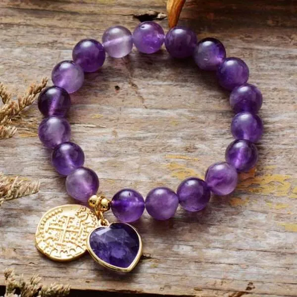 Pulsera bonita y bohemia de cuentas de amatista, ónix negro o jaspe
