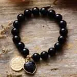 Pulsera bonita y bohemia de cuentas de amatista, ónix negro o jaspe