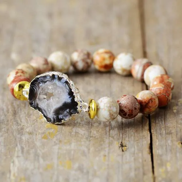 Pulsera para combatir el cansancio con drusa de cuarzo y jaspe