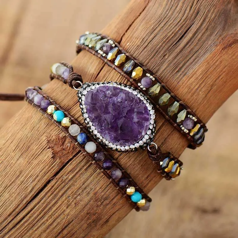 Pulsera del sueño reparador con drusa de amatista natural Pulsera del sueño reparador con drusa de amatista natural