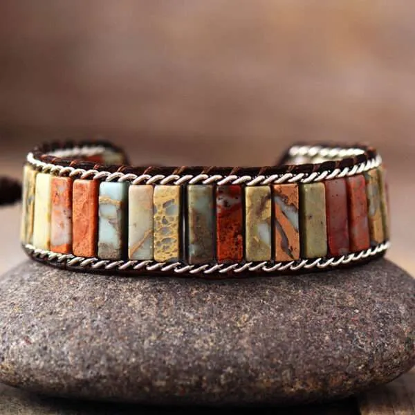 Pulsera boho del aura de las plantas con piedras naturales de jaspe