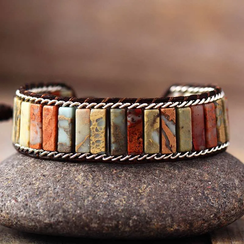 Pulsera boho del aura de las plantas con piedras naturales de jaspe Pulsera boho del aura de las plantas con piedras naturales de jaspe