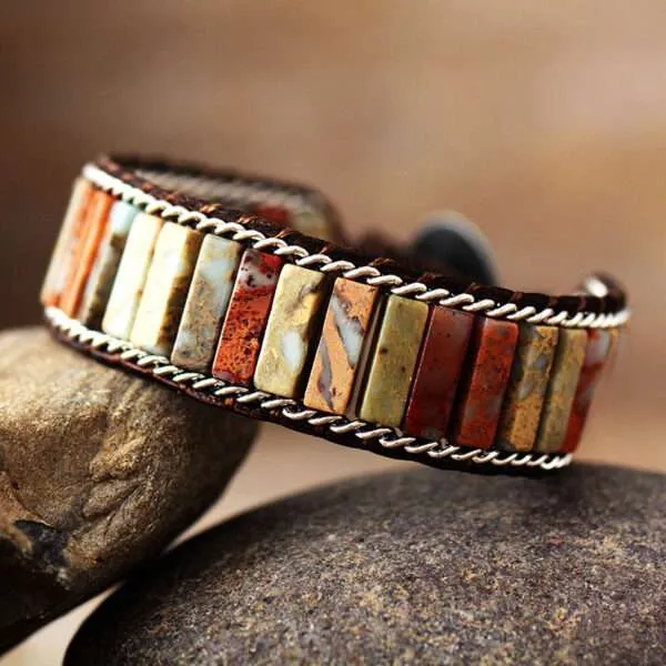Pulsera boho del aura de las plantas con piedras naturales de jaspe