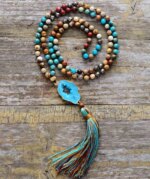 Collar Japa Mala de 108 cuentas con drusa de cuarzo, jaspe y pirita