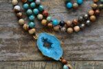 Collar Japa Mala de 108 cuentas con drusa de cuarzo, jaspe y pirita